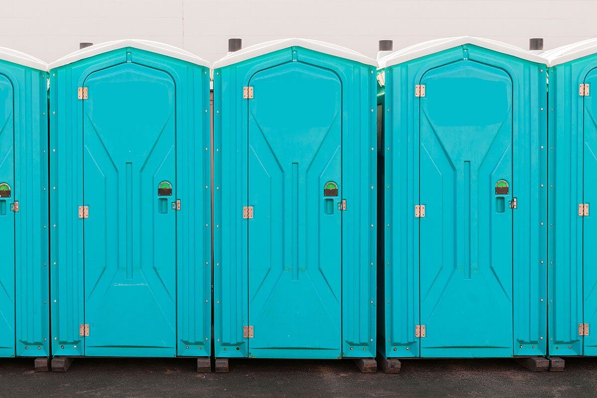 Industrial portable restroom units at a plant in Council Bluffs, Iowa