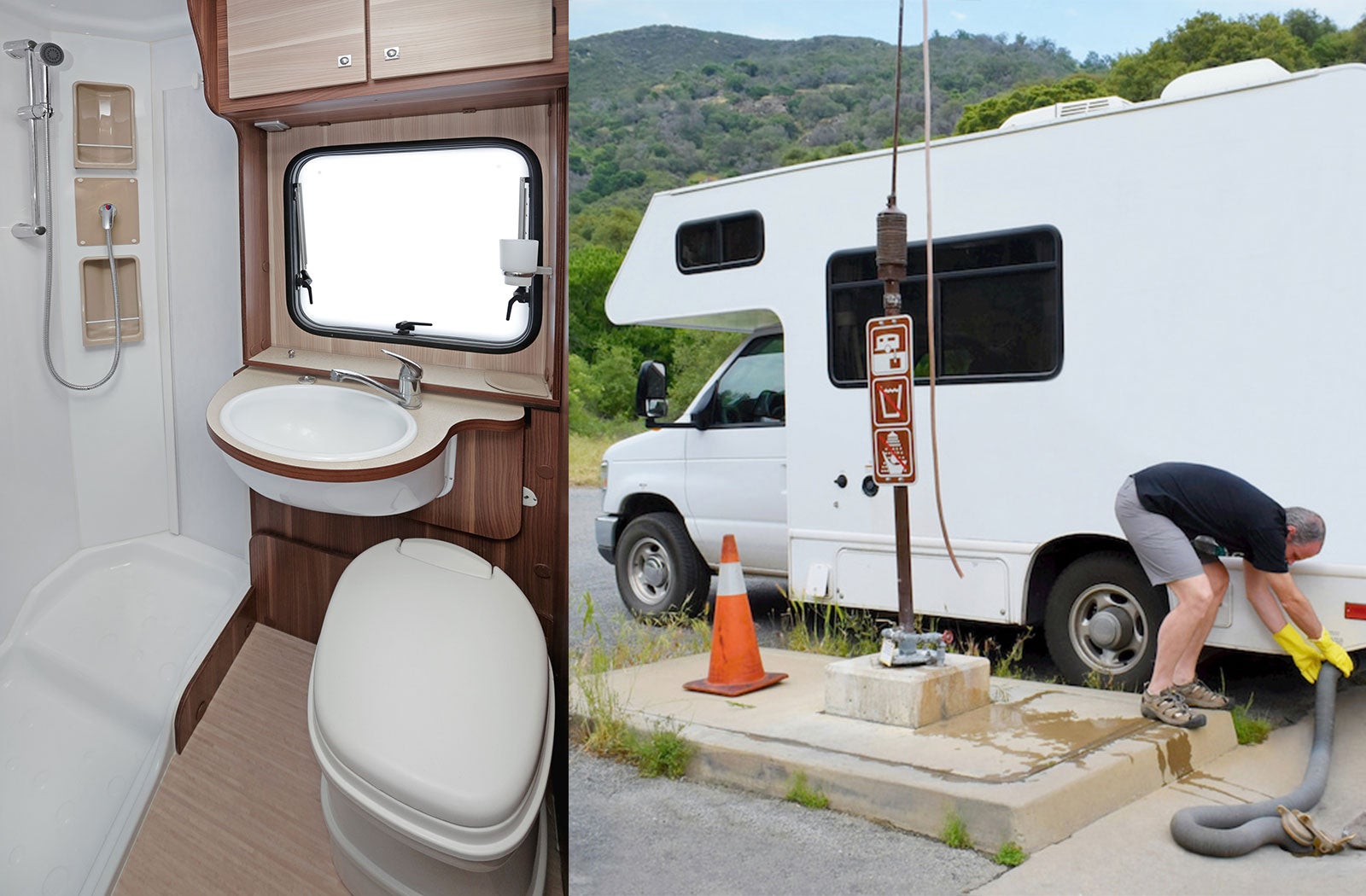Portable RV/camper toilet and holding tank setup in Council Bluffs, Iowa