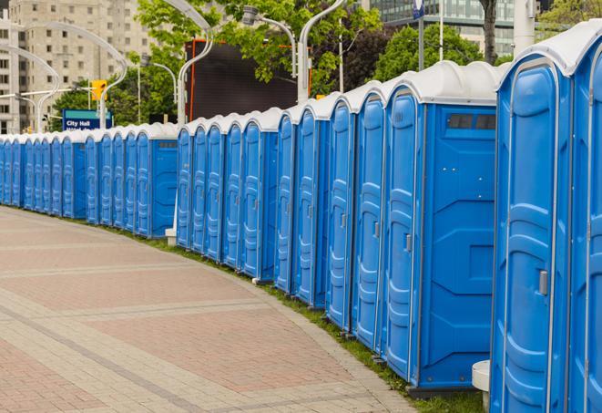 Seasonal porta potty units set up at a Council Bluffs, Iowa venue